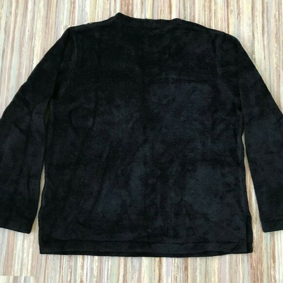 Moffi Black Chenille Sweater Embellished with Applique & Crochet Detail Vintage - Picture 4 of 6